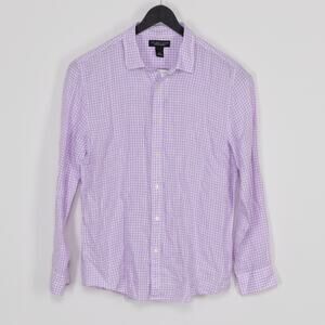 The Men's Store Long Sleeve Gingham Linen Shirt Orchid Combo Size XL